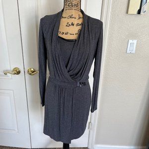 WHBW Vintage Grey Jersey long-sleeved tunic with black leatherette trim Size 0